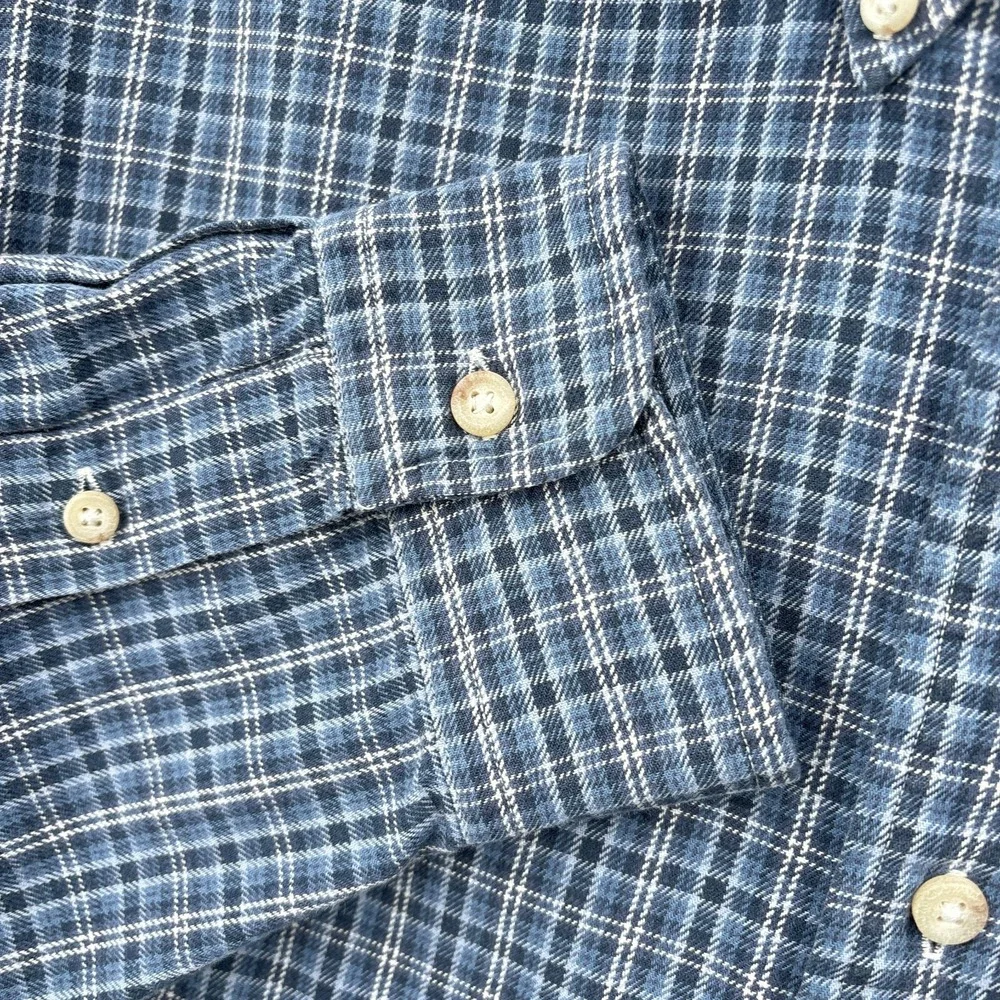 Ralph Lauren Shirt Mens XL Blue Plaid Button Down Long Sleeve 90s Vintage